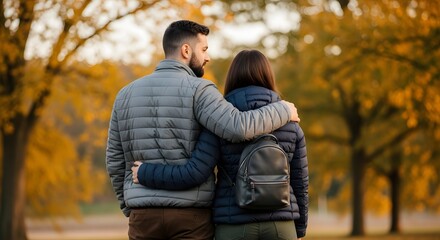 Fototapeta premium Fall Romance Couple Enjoying a Leisurely Stroll in Autumn Park image (15).jpg