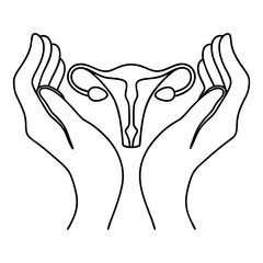 Obraz premium Hands Cradling Uterus Symbol in Minimalistic Line Art for Health Awareness, Women's Rights, Reproductive Education, Medical Illustrations, and Social Media Campaigns 