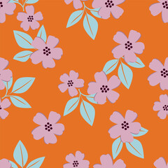 Trendy Floral pattern in the many kind of flowers. Tropical botanical Motifs scattered random. Seamless vector texture. For fashion prints. Printing with in hand drawn style on peach background