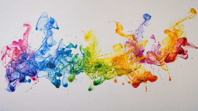 Abstract painting of swirling multicolored ink droplets colliding, representing creative chaos.