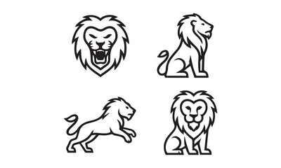 Lion line icon set. Line art the king lion vector illustration on white background.