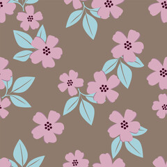 Fototapeta premium Trendy Floral pattern in the many kind of flowers. Tropical botanical Motifs scattered random. Seamless vector texture. For fashion prints. Printing with in hand drawn style on peach background