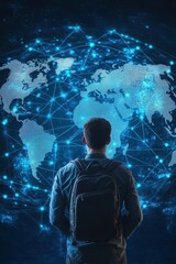 Man Looking at Global Network