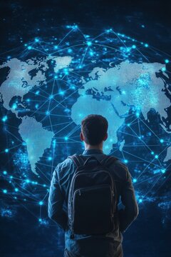Man Looking at Global Network