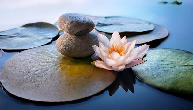 tranquil spa stones are enhanced by the presence of lotus blooms then removed