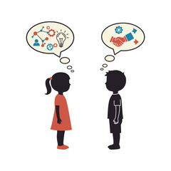 Girl and boy sharing ideas Innovation teamwork and collaboration concept illustration