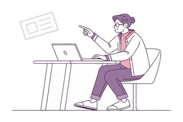 Digital Taskmaster: An individual, absorbed in their workspace, uses technology with intent, pointing towards a display while deeply focused on their tasks.