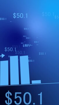 Growing business concept. Excellent financial status of corporate business rise up with Floating up Dollar sign. Financial statistics graph rising prices in stock market and inflation rate Animation.