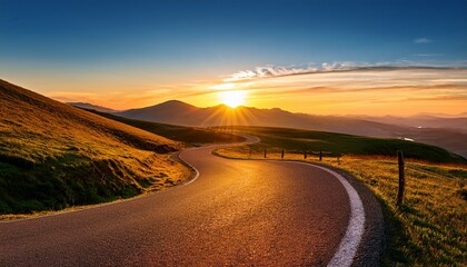sunrise on winding road a vibrant dawn casts light on a meandering path representing fresh beginnings and new journeys ahead