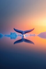 Naklejka premium Whale Tail Emerges in Sunset Reflection