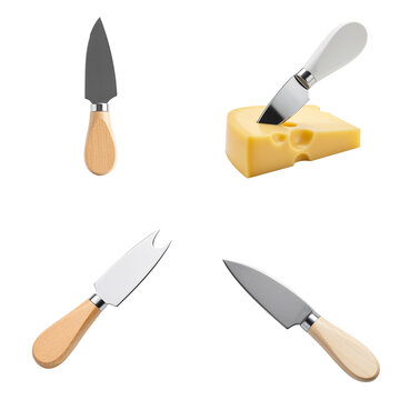 Cheese knives with wooden handles on transparent background  