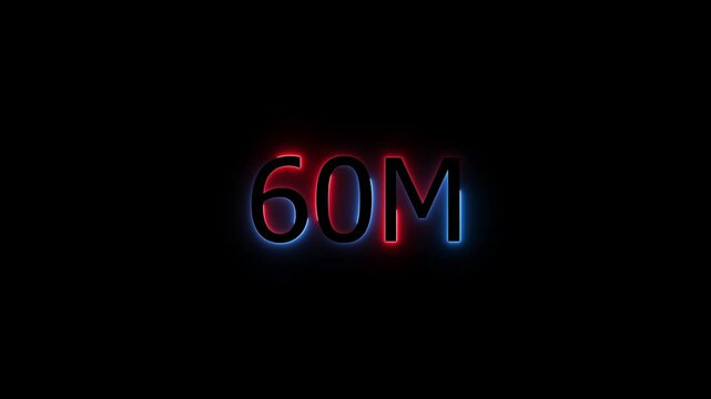 Abstract Glowing Neon Light 60 Millions Letter Icon Animation.60 Million achievement for social media videos .60 M million neon glowing text animation. Glowing 60 M Typography Banner