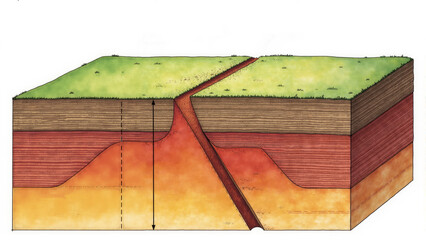 Layers of Earth revealed in a striking geological cross-section showcasing mountain ranges and rock formations