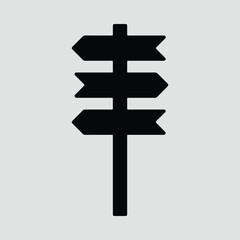 Silhouette directional sign post with three arrows vector illustration