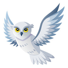 snowy owl fly on white background