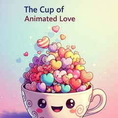 Adorable Heart Characters and Expressive Love Cups Overflowing with Emoticons and Colorful Joy — Ideal for Valentine’s Day, Romance, Digital Stickers, Greeting Cards, and Whimsical Art Projects