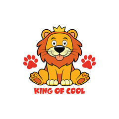 Adorable Cartoon Lion Character with Crown & Paw Prints