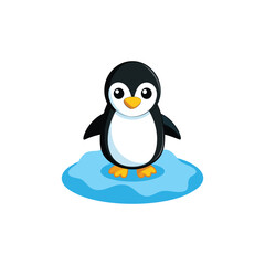Obraz premium Cute Cartoon Penguin on Small Ice Floe Illustration