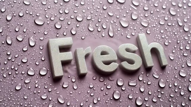 Feel fresh: a video where the word Fresh emerges through cascading water droplets, each drop symbolizing purity, renewal, and clarity in a vibrant atmosphere of cooling liquid motion
