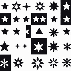 Black and White Geometric Pattern-Stars, Flowers, and Shapes-Modern Abstract Design-Minimalist Vector Graphics-High Contrast Visual for Backgrounds and More