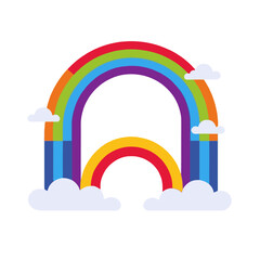 Colorful Rainbow and Clouds Illustration-Vibrant Graphic Design Element-Cheerful Rainbow Art for Kids Projects-Optimistic Imagery with White Background
