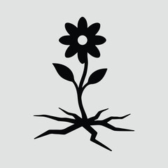 Silhouette flower sprouting through cracked earth vector illustration