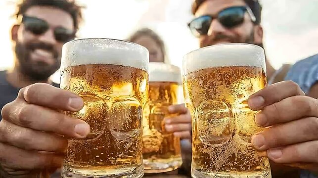 Celebrating oktoberfest a vibrant beer festival in a park friends enjoying refreshing brews outdoor festivities joyful atmosphere - Powered by Adobe