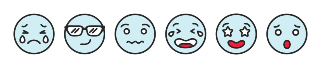 A 2D render of a happy New Year symbol made of spheres, depicting a cute, smiling emoji with love in its eye, and a fun design, emotion icons, cartoon faces, various facial expressions, happy, sad