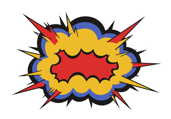 Colorful Comic Book Explosion with Red Yellow Blue and Black Outlines.
