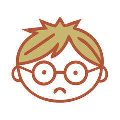 Christmas tree face vector icon illustration with star and floral ornaments, a festive symbol design, the face of a cartoon boy with round glasses, orange hair, cute, detailed, colorful, digital art