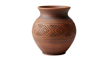Traditional clay pottery vase with geometric designs  