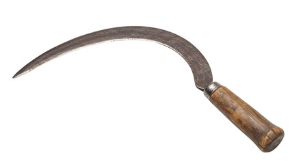 Traditional hand sickle with wooden handle on white background  