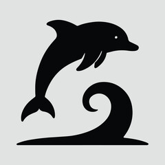 Silhouette jumping dolphin with wave minimalist design Vector illustration