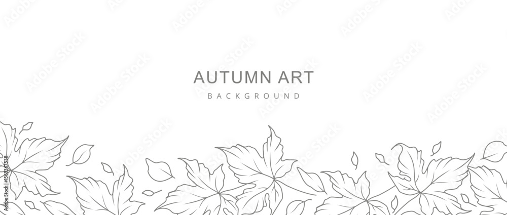 Wall mural autumn floral background with minimalistic branches and leaves in line art style. hand drawn botanic