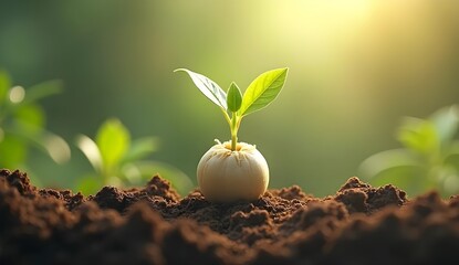 New life sprouting from soil in springtime growth scene