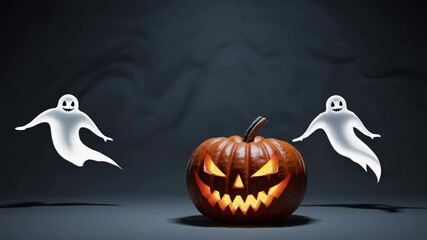 halloween background with pumpkin and white ghost. animation background with looping time lapse with very smooth graphics