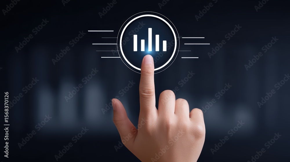 Poster touch screen interface with data visualization and graphs for business analytics and digital insight