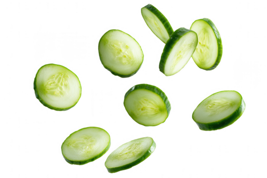 Cucumber slices isolated on a white background, png, transparent