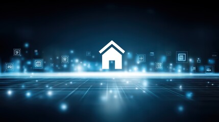 Digital Home Icon with Glowing Background Representing Modern Technology and Smart Living Concepts