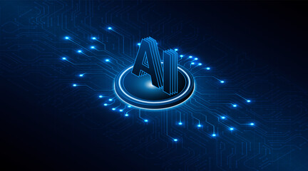 Digital technology of the future. AI icon or artificial intelligence symbol. Future advanced artificial intelligence technology circuit board concept