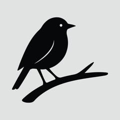 Obraz premium Silhouette of bird on branch minimalist black and white Vector illustration