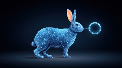Futuristic Digital Rabbit with Geometric Patterns and Light Effects on Dark Background
