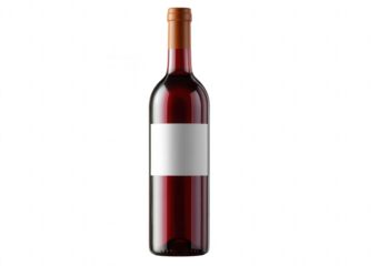Red wine bottle mockup isolated on a white background, png, transparent