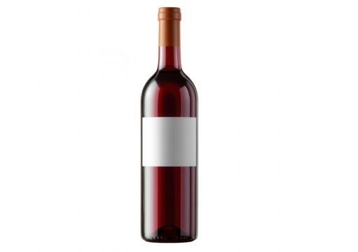 Red wine bottle mockup isolated on a white background, png, transparent