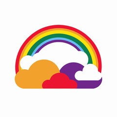 Colorful Rainbow with Fluffy Clouds Illustration-Bright Rainbow Art with Red Orange Yellow Green-Purple Cloudscape-Happy Rainbow Design-Colorful Art
