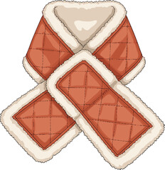 Quilted Fleece Scarf Flat Technical Drawing, Winter Neckwear Vector Template, Cozy Cross Wrap Design with Faux Fur Trim, Fashionable Cold Weather Accessory Illustration. © Creative Mind