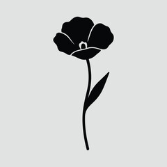 Silhouette poppy flower single stem minimal black and white Vector illustration © AbuSadat