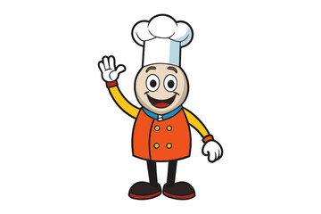 Cartoon Chef Mascot Waving Hello: A cheerful cartoon chef waves, ready to welcome and assist. This image perfectly encapsulates a sense of approachability and the joy of cooking.