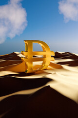 UAE United Arab Emirates Golden Dirham Symbol in Desert Sand - 3D Illustration Render