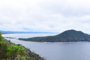 Sweeping view over Zenith Beach and Shoal Bay from the Tomaree Mountain Lookout - Shoal Bay, NSW, Australia. March 2021. This was during the Covid 19 pandemic. 